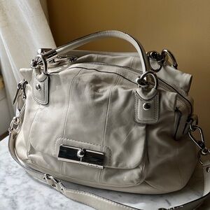 Coach Kristin Leather Satchel Handbag in White with Silver Hardware